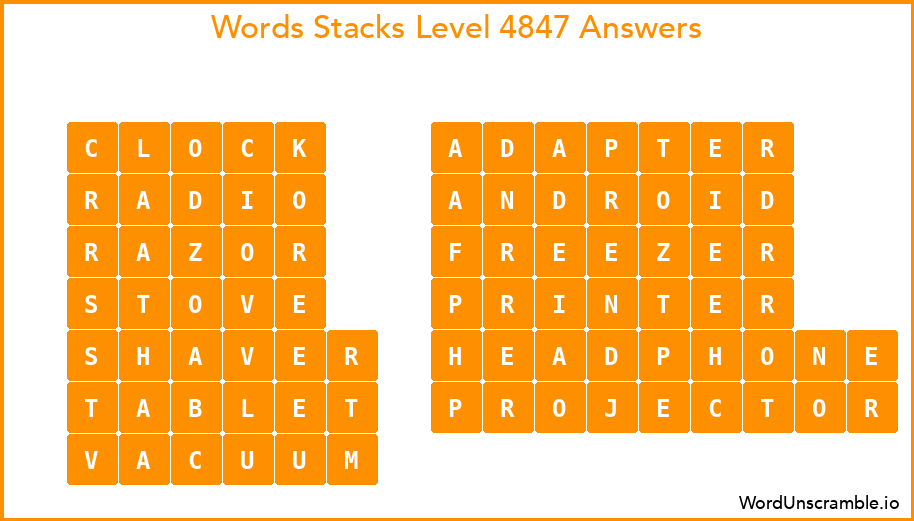 Word Stacks Level 4847 Answers