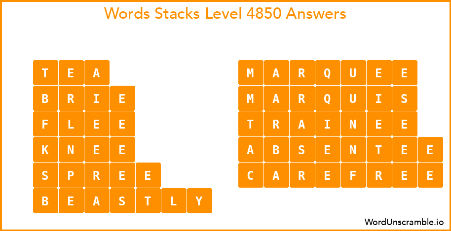Word Stacks Level 4850 Answers