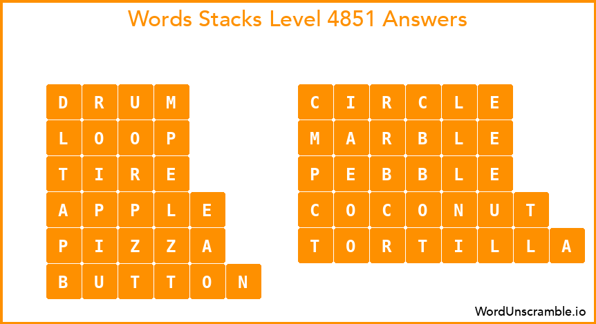 Word Stacks Level 4851 Answers