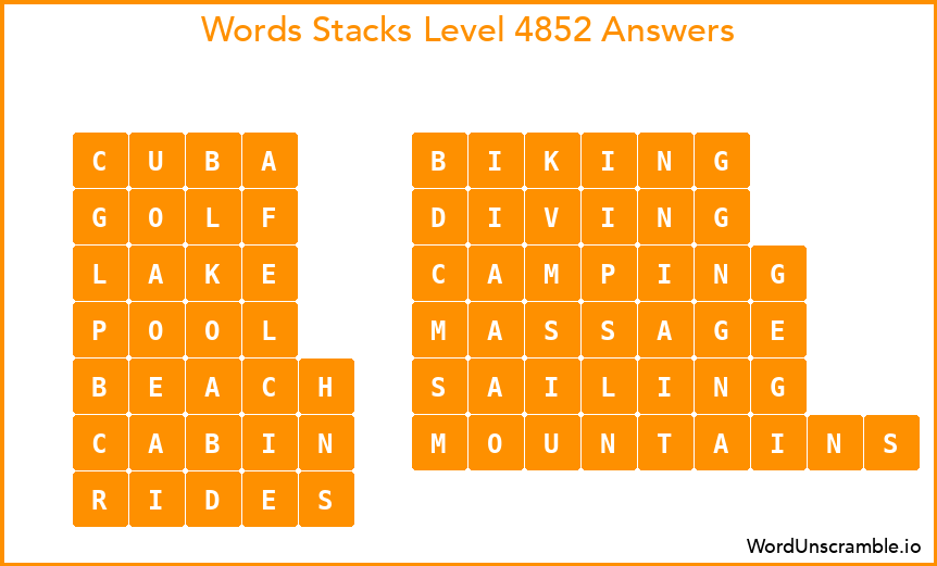Word Stacks Level 4852 Answers