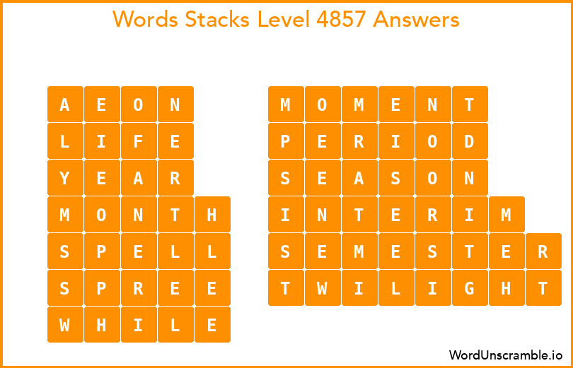 Word Stacks Level 4857 Answers
