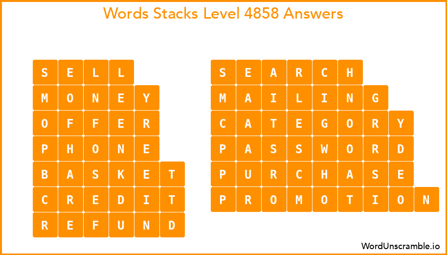 Word Stacks Level 4858 Answers