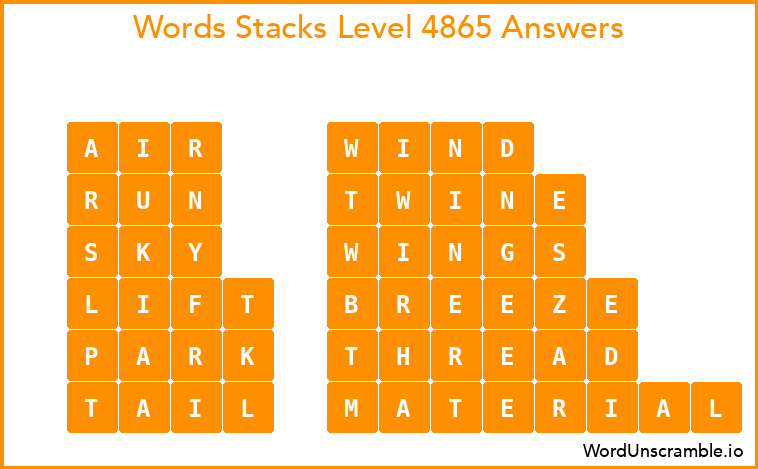 Word Stacks Level 4865 Answers