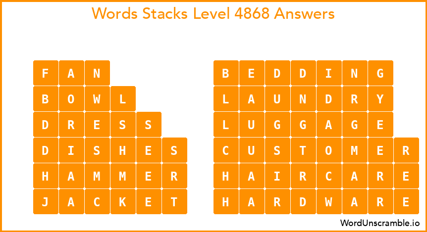Word Stacks Level 4868 Answers
