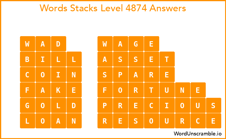 Word Stacks Level 4874 Answers