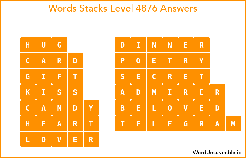 Word Stacks Level 4876 Answers