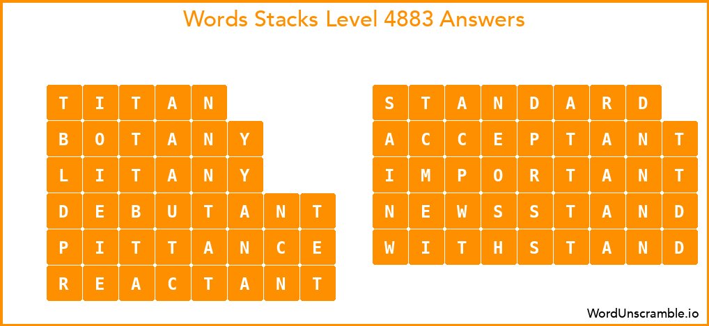 Word Stacks Level 4883 Answers