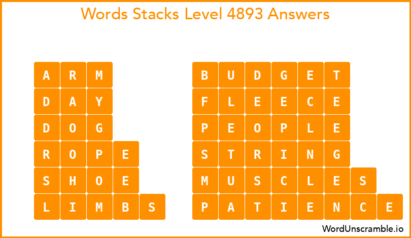 Word Stacks Level 4893 Answers