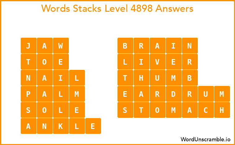 Word Stacks Level 4898 Answers