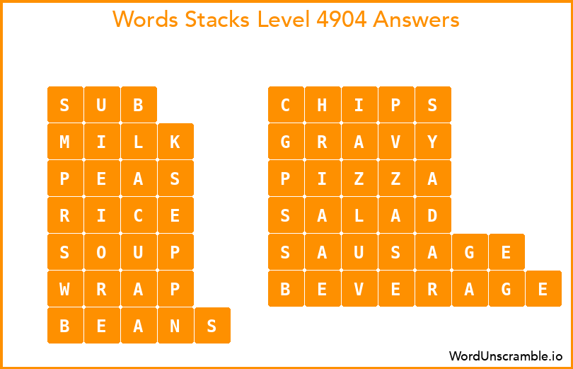 Word Stacks Level 4904 Answers
