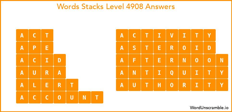 Word Stacks Level 4908 Answers