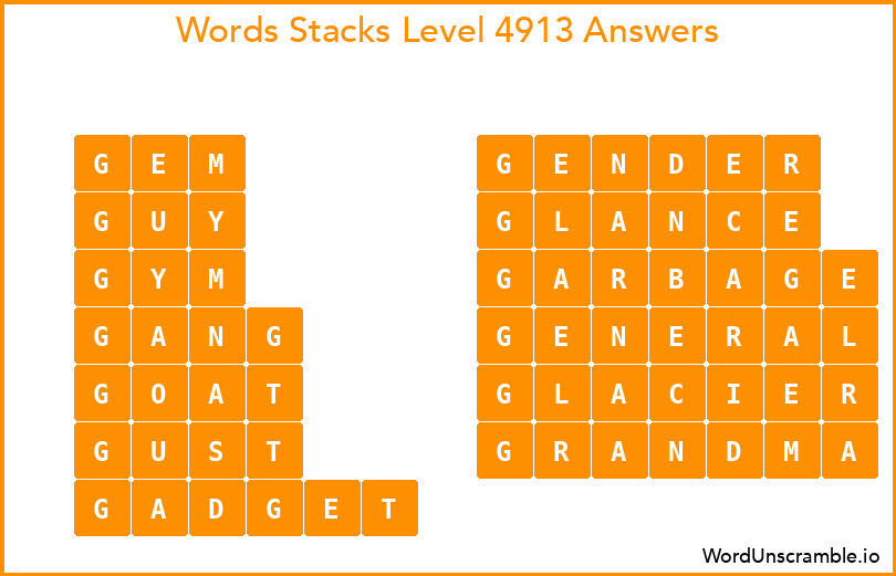 Word Stacks Level 4913 Answers