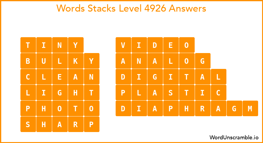 Word Stacks Level 4926 Answers
