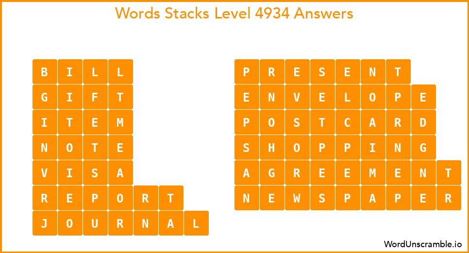 Word Stacks Level 4934 Answers