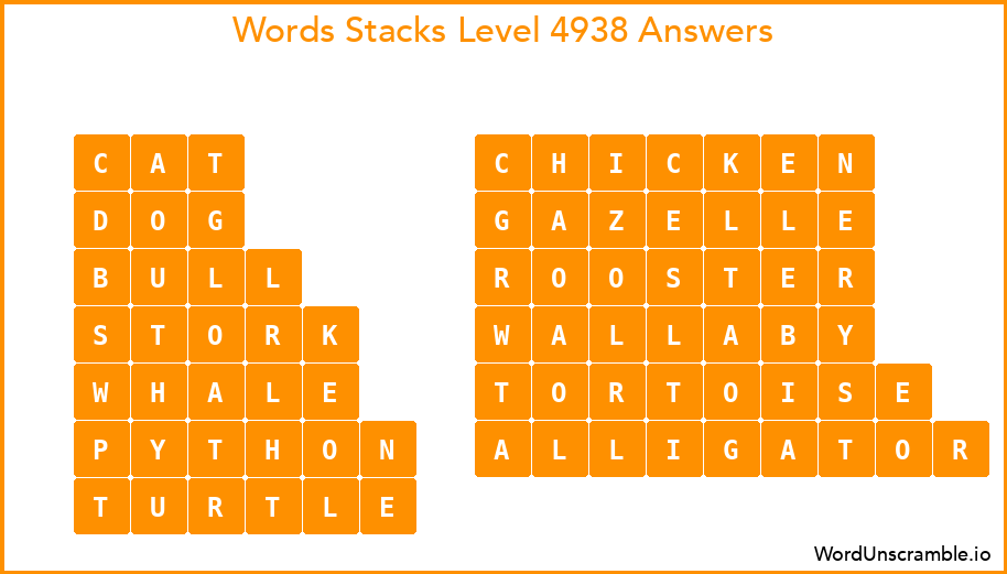 Word Stacks Level 4938 Answers