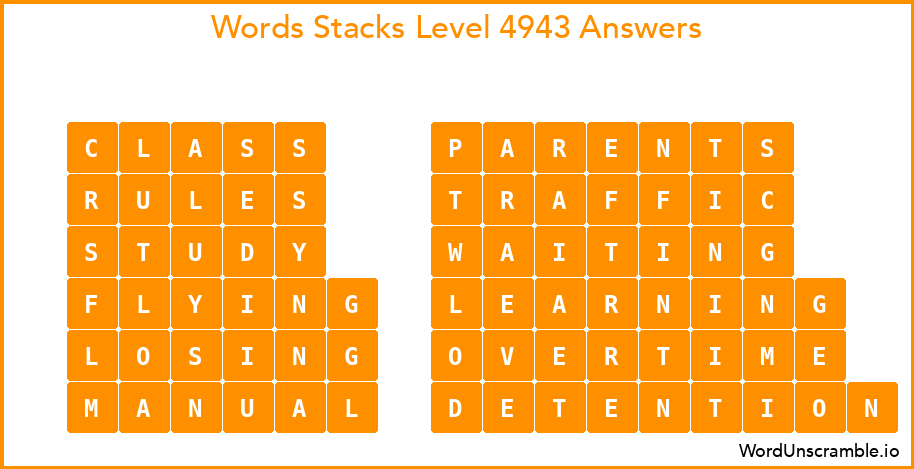 Word Stacks Level 4943 Answers