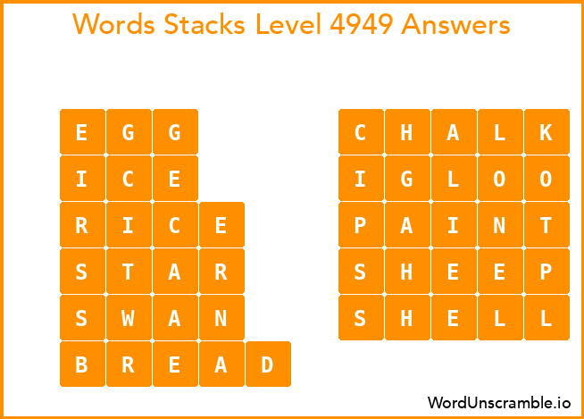 Word Stacks Level 4949 Answers