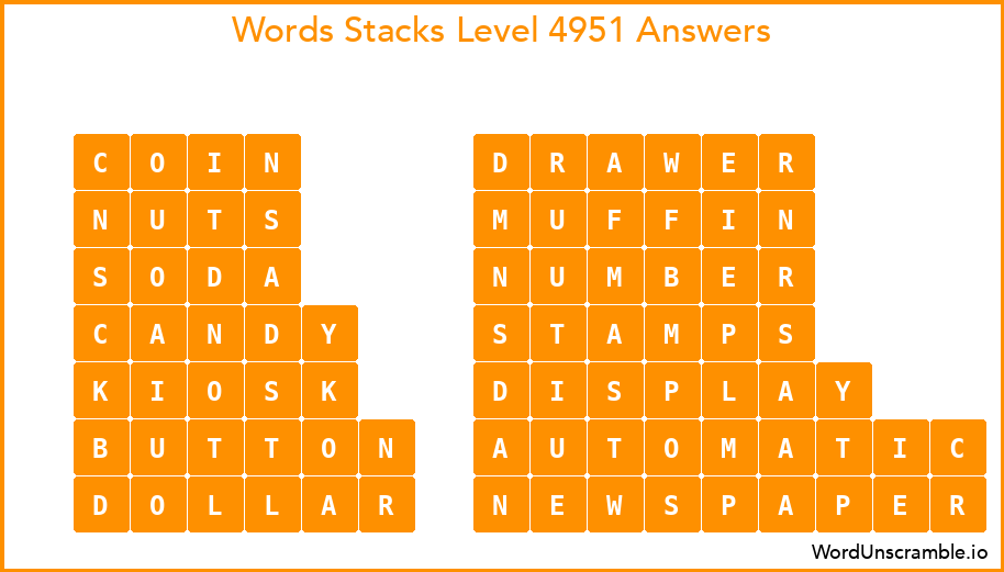 Word Stacks Level 4951 Answers