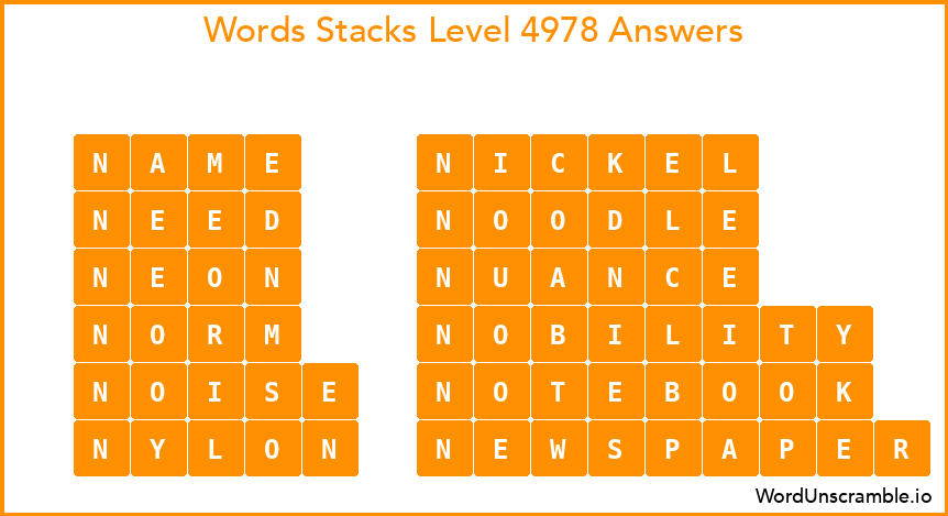 Word Stacks Level 4978 Answers