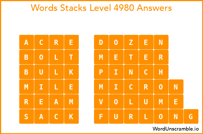 Word Stacks Level 4980 Answers