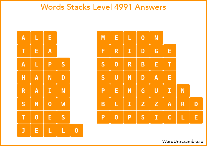 Word Stacks Level 4991 Answers