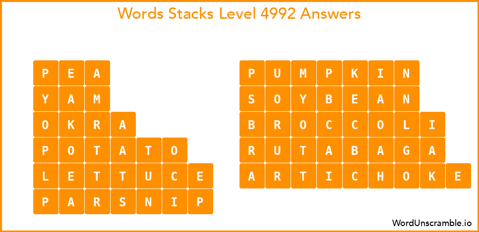 Word Stacks Level 4992 Answers