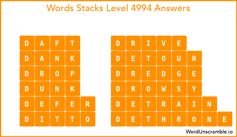 Word Stacks Level 4994 Answers