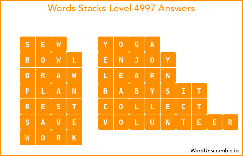 Word Stacks Level 4997 Answers