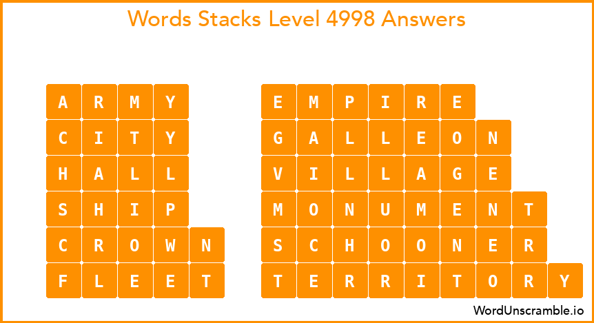 Word Stacks Level 4998 Answers