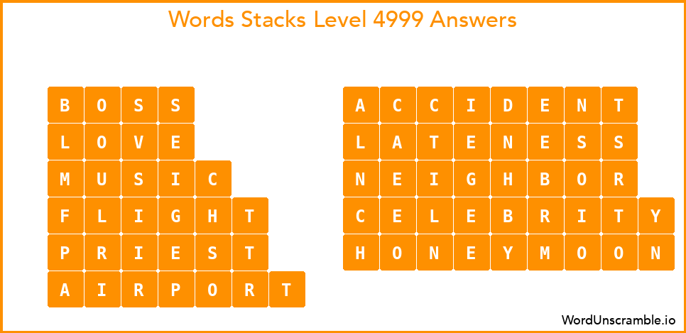 Word Stacks Level 4999 Answers