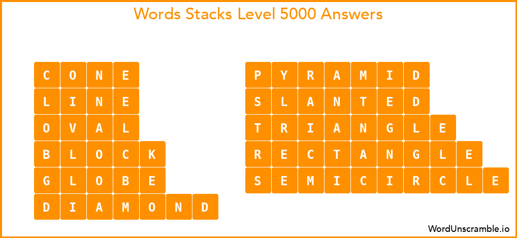 Word Stacks Level 5000 Answers