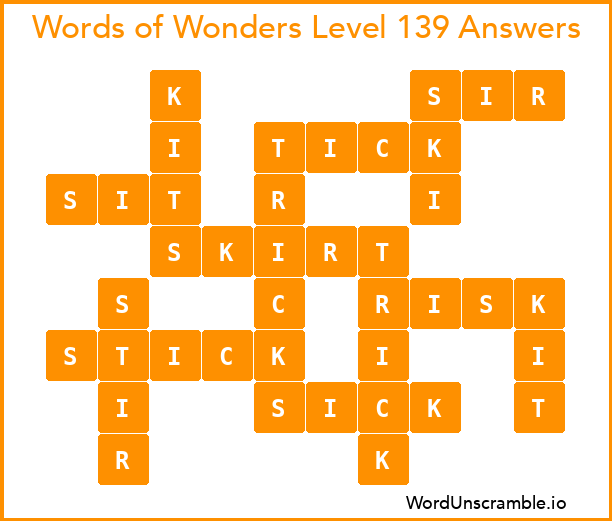 Words of Wonders Level 139 Answers