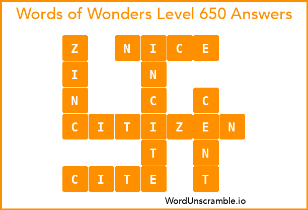 Words of Wonders Level 650 Answers