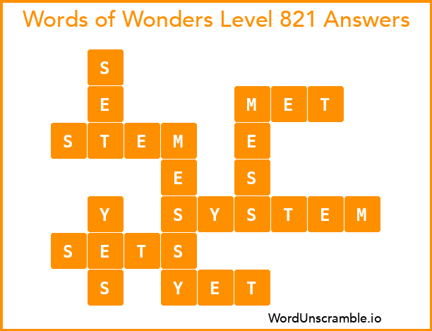 Words of Wonders Level 821 Answers