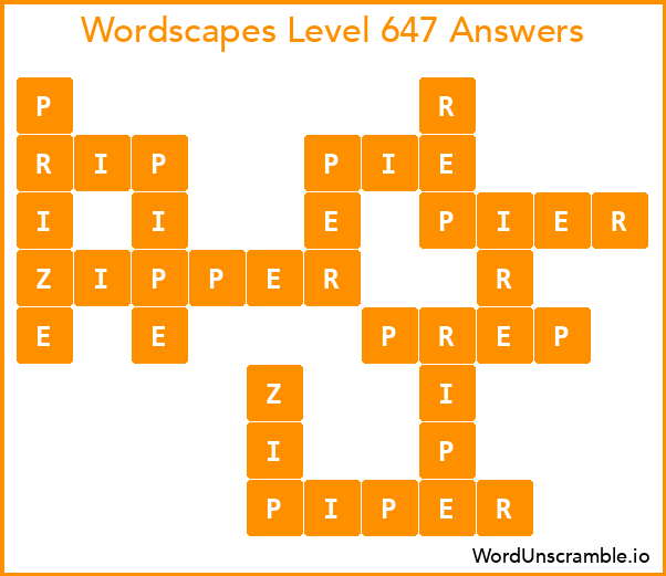 Wordscapes Level 647 Answers