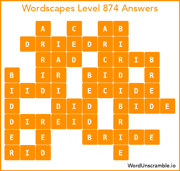 Wordscapes Level 874 Answers