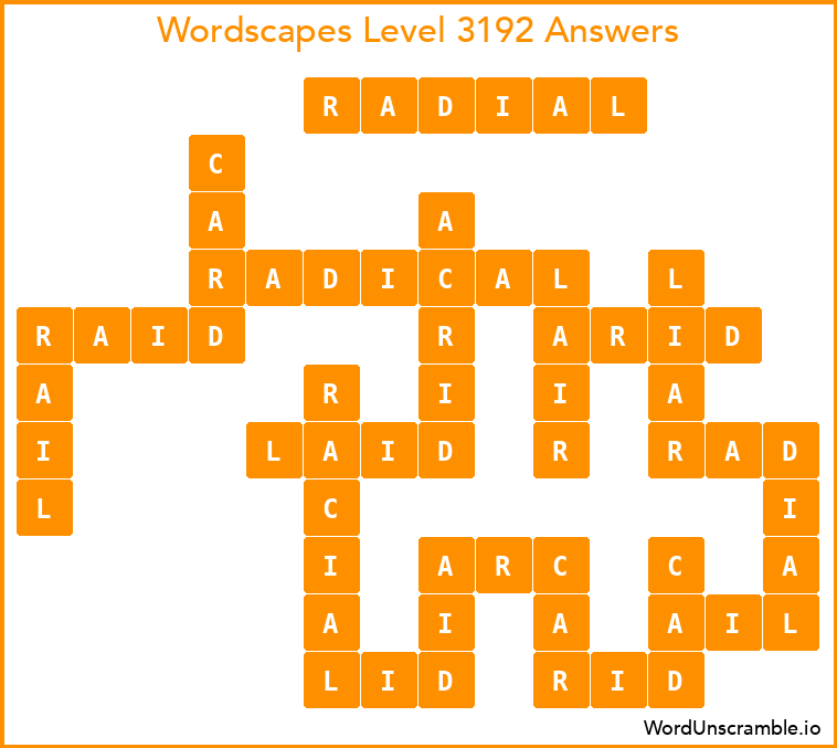 Wordscapes Level 3192 Answers