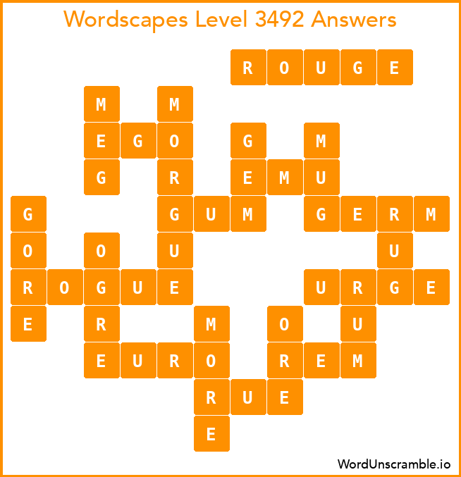 Wordscapes Level 3492 Answers