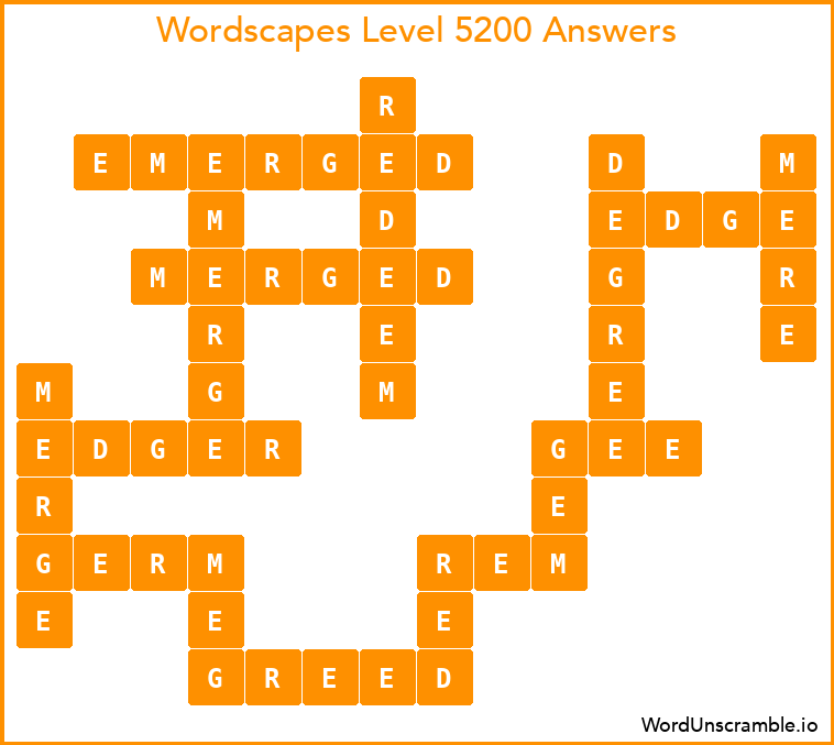 Wordscapes Level 5200 Answers